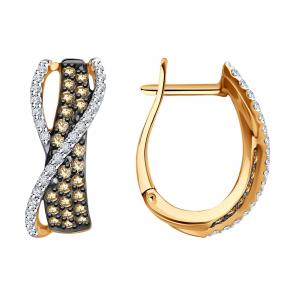 Золотые серьги SOKOLOV с бриллиантом и коньячным бриллиантом 1022258 фото