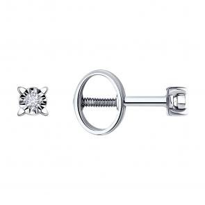 Серьги из белого золота SOKOLOV с бриллиантом 1022266-3 фото