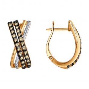 Золотые серьги SOKOLOV с бриллиантом и коньячным бриллиантом 1022269 фото