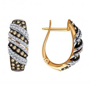 Золотые серьги SOKOLOV с бриллиантом и коньячным бриллиантом 1022273 фото