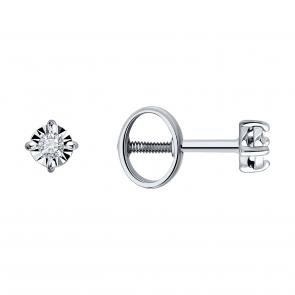 Серьги из белого золота SOKOLOV с бриллиантом 1022276-3 фото