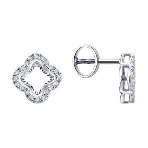 Серьги из белого золота SOKOLOV с бриллиантом 1022366-3 фото