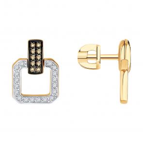 Золотые серьги-трансформеры SOKOLOV с бриллиантом и коньячным бриллиантом 1022464 фото