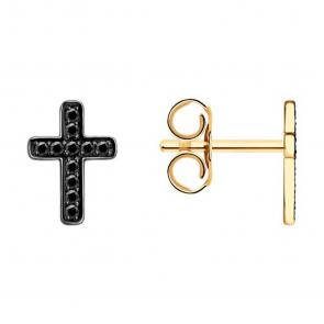 Золотые серьги- кресты SOKOLOV с черным бриллиантом 1022469 фото