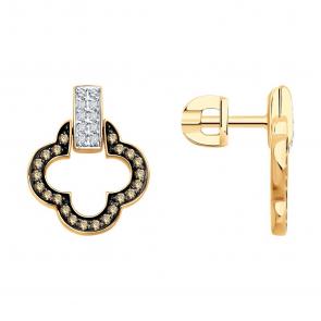 Золотые серьги-трансформеры SOKOLOV с бриллиантом и коньячным бриллиантом 1022475 фото