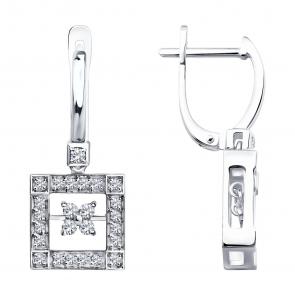 Серьги из белого золота SOKOLOV с танцующим бриллиантом 1022624-3-5 фото