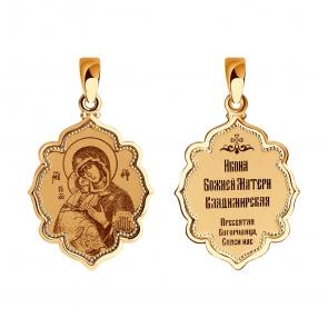 Золотая подвеска-иконка Божией Матери Владимирская SOKOLOV с эмалью 102979 фото