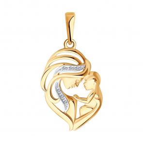 Золотая подвеска Мать и дитя SOKOLOV с бриллиантом 1030510 фото