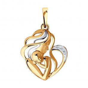 Золотая подвеска Мать и дитя SOKOLOV с бриллиантом 1030788 фото