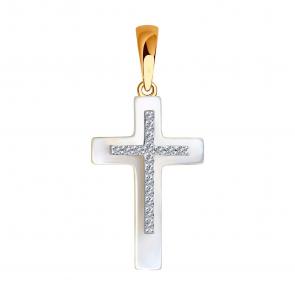 Золотая подвеска SOKOLOV с бриллиантом и перламутром 1030813 фото