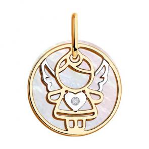 Золотая подвеска SOKOLOV с бриллиантом и перламутром 1030926 фото