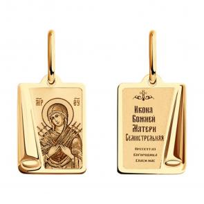 Золотая подвеска-иконка Божией Матери Семистрельная SOKOLOV 104004 фото