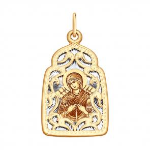 Золотая подвеска-иконка Божией Матери Семистрельная SOKOLOV 104134 фото