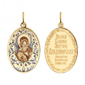 Золотая подвеска-иконка Божией Матери Владимирская SOKOLOV 104206 фото