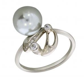 Серебряное кольцо Жемчужное подворье с фианитом и жемчугом 11010443.0.0.180 фото