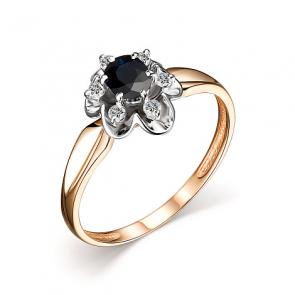 Золотое кольцо АЛЬКОР с бриллиантом и сапфиром 11062-102 фото