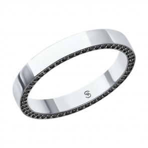 Обручальное кольцо из белого золота 3 мм SOKOLOV с чёрным бриллиантом 1110252-3 фото