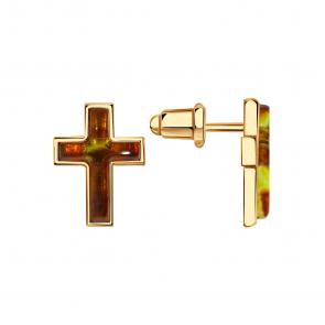 Золотые серьги Кресты Дарвин с янтарём 112040015aa-ск фото