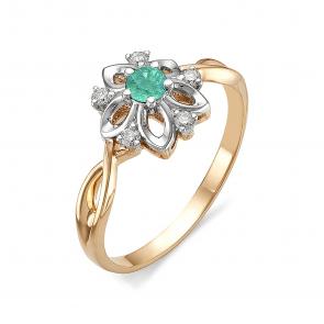 Золотое кольцо АЛЬКОР с бриллиантом и гидротермальным изумрудом 11302-115 фото