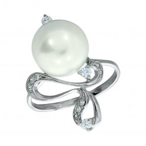Серебряное кольцо Жемчужное подворье с фианитом и жемчугом 11510279.0.b.190 фото