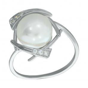 Серебряное кольцо Жемчужное подворье с фианитом и жемчугом 11510291.0.b. фото