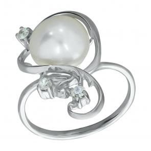 Серебряное кольцо Жемчужное подворье с фианитом и жемчугом 11510298.0.b.180 фото