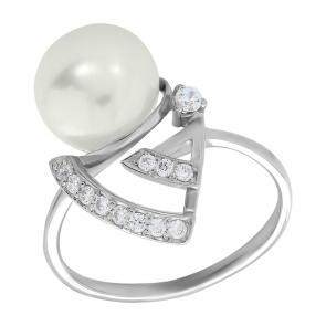 Серебряное кольцо Жемчужное подворье с фианитом и жемчугом 11510299.0.b.185 фото