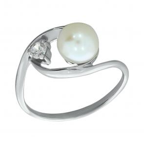 Серебряное кольцо Жемчужное подворье с фианитом и жемчугом 11510321.0.b.165 фото