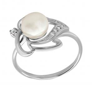 Серебряное кольцо Жемчужное подворье с фианитом и жемчугом 11510360.0.b. фото