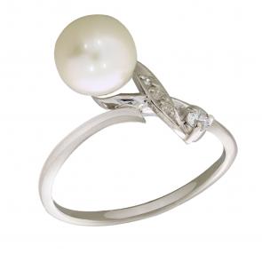 Серебряное кольцо Жемчужное подворье с фианитом и жемчугом 11510397.0.b. фото