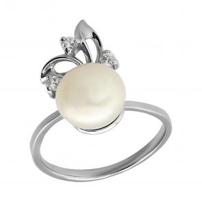 Серебряное кольцо Жемчужное подворье с фианитом и жемчугом 11510453.0.b. фото