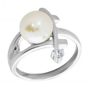 Серебряное кольцо Жемчужное подворье с фианитом и жемчугом 1151413b фото