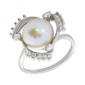 Серебряное кольцо Жемчужное подворье с фианитом и жемчугом 1151628b фото