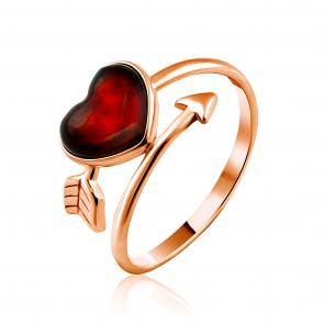 Кольцо из золочёного серебра Дарвин с янтарём 120042028ba-к фото