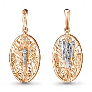 Золотая подвеска-иконка Распятие Христово и Ангел Хранитель AQUAMARINE 12007 фото