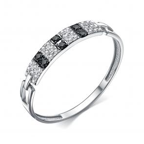 Кольцо из белого золота АЛЬКОР с бриллиантом и чёрным бриллиантом 12322-213 фото