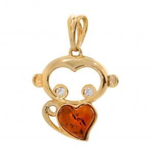 Подвеска из золочёного серебра Дарвин с фианитом и янтарём 128502158ab-ск фото