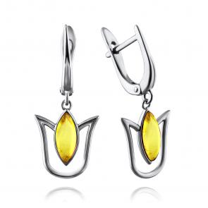 Серебряные серьги Дарвин с янтарём 129021106ab-л фото