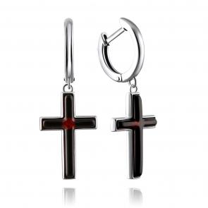 Серебряные серьги Кресты Дарвин с янтарём 129041015bb-к фото