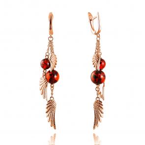 Серьги из золочёного серебра Дарвин с янтарём 129042080hm-к фото