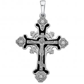 Подвеска-крест из серебра Высоковы 585 с фианитом и эмалью 13-001824-130010-эч фото