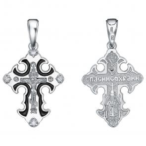 Подвеска-крест из серебра Высоковы 585 с фианитом и эмалью 13-001826-130010-эч фото