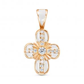 Подвеска-крест из золочёного серебра Высоковы 585 с фианитом и эмалью 13-002320-112010-эб фото