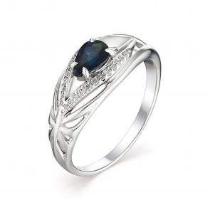 Кольцо из белого золота АЛЬКОР с бриллиантом и сапфиром 13136-202 фото