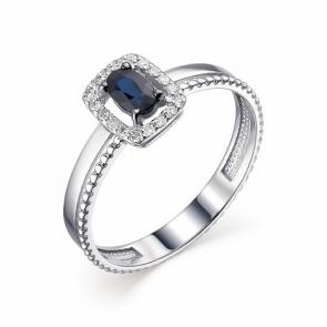 Кольцо из белого золота АЛЬКОР с бриллиантом и сапфиром 13586-202 фото