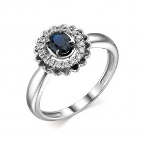 Кольцо из белого золота АЛЬКОР с бриллиантом и сапфиром 13727-202 фото