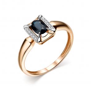 Золотое кольцо АЛЬКОР с бриллиантом и сапфиром 13933-102 фото
