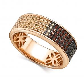 Золотое кольцо АЛЬКОР с бриллиантом, чёрным бриллиантом и коньячным бриллиантом 14299-118 фото