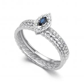 Кольцо из белого золота АЛЬКОР с бриллиантом и сапфиром 14369-202 фото