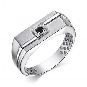 Кольцо из белого золота АЛЬКОР с чёрным бриллиантом 15266-Б13 фото